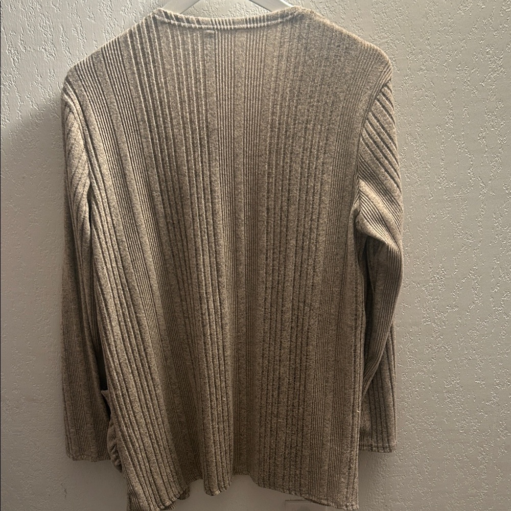 42. GC Collection Taupe Ribbed Open-Front Cardigan with Pockets - Picture 5 of 5